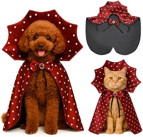 Dog Halloween Costume Cape Vampire Cloak with Bow Tie (Burgundy, SM by JIKAJA