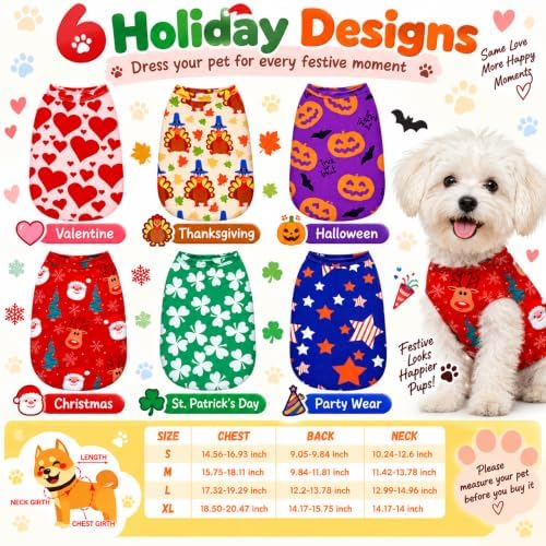 Xuniea 6 Pcs Halloween Dog Shirt, Holiday Pet Clothes, M (fit 5-7lbs) - Image 2