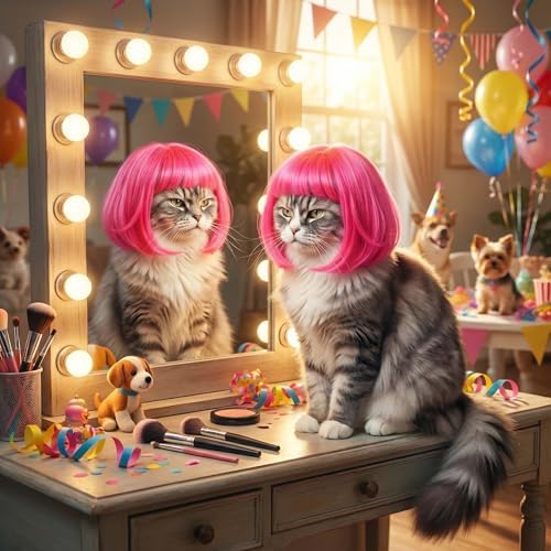 Dog Bob Wig Cat Halloween Costume for Small Medium Large Dog,Pink - Image 4