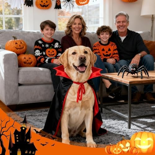 OLANRUN Dog Costumes - Dog Halloween Costumes Vampire Cloak, Wizard Outfit, Witch Cosplay Apparel Cape - Funny Party Dress Up Halloween Pet Costume for Large Dogs (Black Red) - Image 3