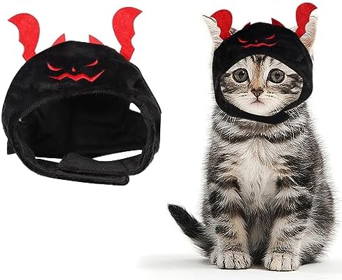 ALIBBON Cat Halloween Devil Costume Dog Halloween Devil Hat Pet Headdress for Halloween Party Adjustable Devil Cap Black Devil Hat Dress Up for Puppy Kitty Halloween Cosplay Costume by ALIBBON