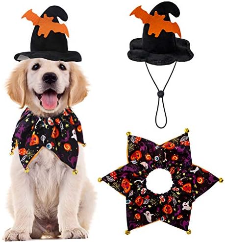 EXPAWLORER Dog Halloween Costumes,Dog Collar and Wizard's Bat Hat Set by EXPAWLORER