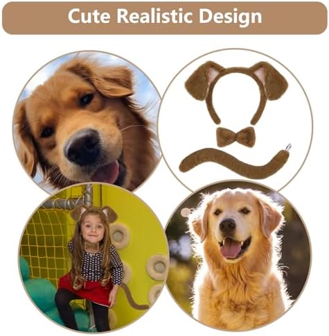 Beviliu 3 Pieces Dog Costume Set, Golden Dog Ears and Tail Bowtie, Brown Puppy Ears Costume for Halloween - Image 4