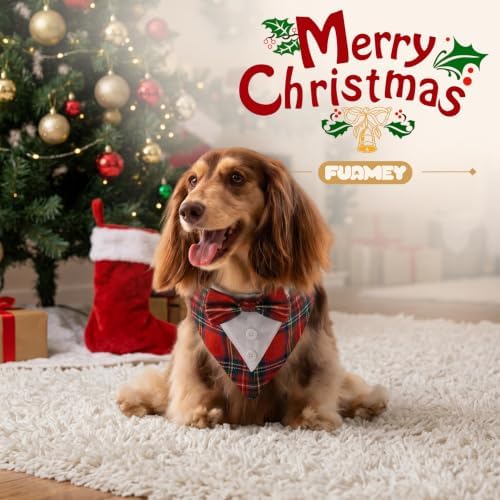 FUAMEY Christmas Bandana Dog Tuxedo Suit Holiday Plaid Dog Bandanas - Image 3