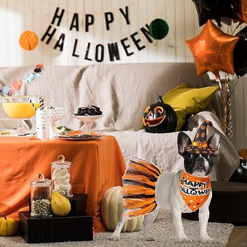 SCENEREAL Small Dog Halloween Costumes, Bandana Hat Dress Set, 3pcs Puppy Party Supplies, Soft Triangle Scarf, Cute Tutu Skirt Outfit for Girl Boy Pet - Image 6