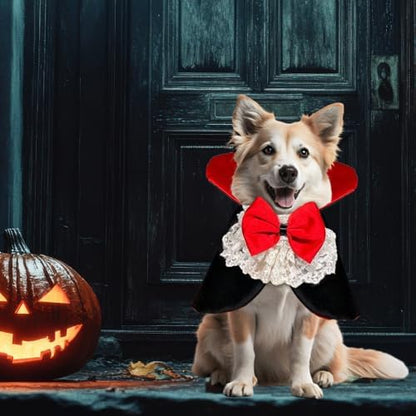 Halloween Vampire Costume for Dogs Cats, Spooky Pet Costume Cosplay Cloak Red Black Spooky Trick or Treat Cat Cape Apparel for Halloween Party Decorations-L - Image 3