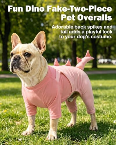 CuteBone Dinosaur Pet Costume Fake Two-Piece Overalls- Small Dog Pajamas Romper - Adorable Puppy Cat Jumpsuit Clothes COSBD04M - Image 2