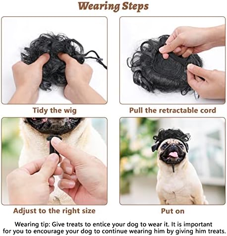 HOWWFALY Dog Costume Cat Apparel Dog Toys Curly Braids Headgear Wigs Styling Cute Funny Pet Hair Accessories Decoration for Halloween, Christmas, Parties (Black) - Image 4
