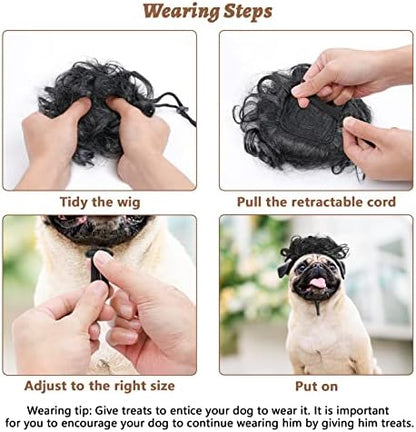 HOWWFALY Dog Costume Cat Apparel Dog Toys Curly Braids Headgear Wigs Styling Cute Funny Pet Hair Accessories Decoration for Halloween, Christmas, Parties (Black) - Image 4