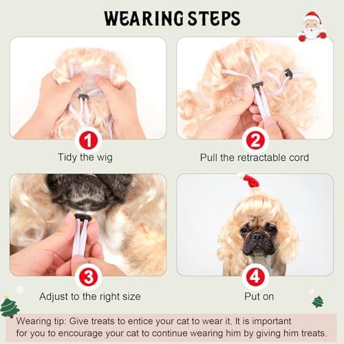 HOWWFALY Dog Costume Long Blonde CurlyWigs with Small Red Christmas Hat StylingCute Funny Pet Costumes AccessoriesDecoration for Halloween, Christmas, Parties - Image 4