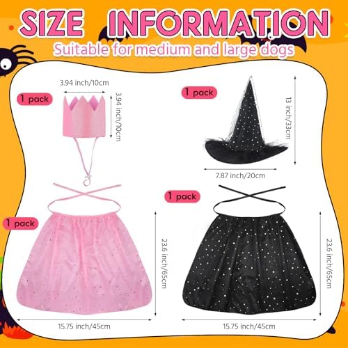 Huhumy 4 Pcs Halloween Witch Pet Costume, Cloak Hat Crown for Dogs Cats - Image 3