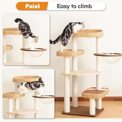 Modern Cat Tree for Large Cats, 48-Inch Tall Cat Tree Tower with Wide Shelves Cotton Scratching Posts, Super Sturdy Base, Cozy Perches, and Interactive Toys for Indoor