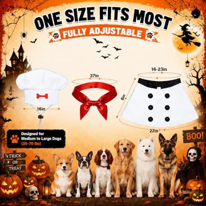 Dog Chef Costume for Medium and Large Dogs, Adjustable 3 Piece Pet Chef Outfit with Hat, Coat and Red Scarf, Funny Dog Halloween Costume for Large Dogs 35-70 lbs, Party Photoshoot Dress Up - Image 2