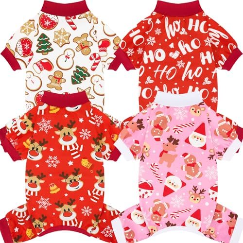 XPUDAC 4 Pack Christmas Dog Pajamas Comfy Dog Clothes for Small Medium Dogs Girl Boy Holiday Pet Outfit Puppy Onesie Cat Pjs Jammies，2XL by XPUDAC