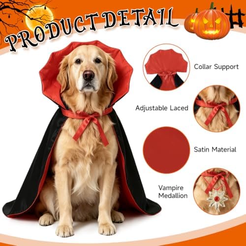 Dog Halloween Costumes, Adjustable Dog Vampire Cloak Costume Devil Vampire Cloak Cape Halloween Costumes with Medal for Small Medium Large Dogs Halloween Party Cosplay Outfit(S) - Image 3