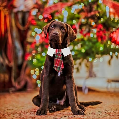 ADOGGYGO Christmas Dog Necktie Tuxedo, Red Plaid Pet Christmas Neck Tie Collar for Small Medium Large Dogs Pets (Medium) - Image 3
