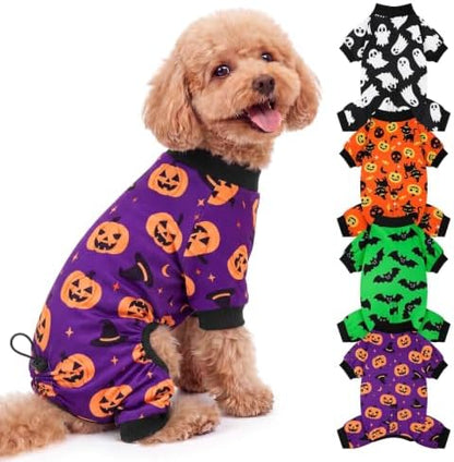 XPUDAC 4 Pack Dog Halloween Pajamas for Small Dogs Onesie Clothes, M by XPUDAC