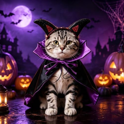 Halloween Pet Devil Costume Set for Dogs & Cats, Vampire Cape with Devil Horn Headband, Adjustable Pet Halloween Costume for Halloween Party, Photo Props (Black & Purple M) by Bekecidi