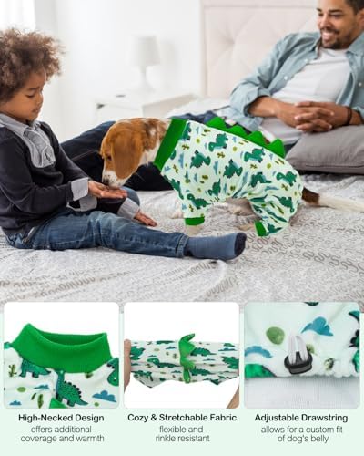 CuteBone Dinosaur Costume Dog Pajamas, Stretchy Spandex Crystal Velvet Sleepwear Coat for Small Dogs, Soft & Warm Pet Outfit Clothes for Cold Weather, Cozy Pullover Design COSP16M - Image 3