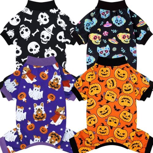 XPUDAC 4 Pack Halloween Dog Clothes Puppy Pajamas for Small Dogs, S by XPUDAC
