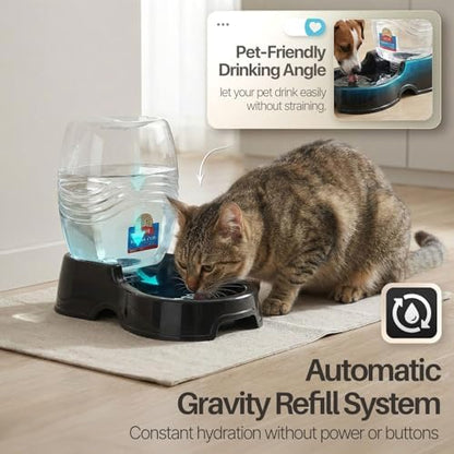 Flexzion Gravity Pet Water Dispenser for Cats & Small Dogs, 3/8 Gal, Black