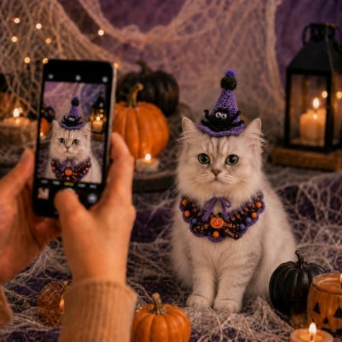 Hand-Knit Pet Costume Hat & Bib Cats Dogs Festive Apparel (Spider) - Image 5