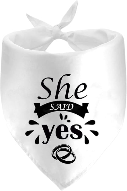 She Said Yes Dog Bandanas, Wedding Dog Scarf, Engagement Announcement Pet Scarf Accessories, Adjustable Dog Bandanas for Small Medium Larger Dogs Cats (White)