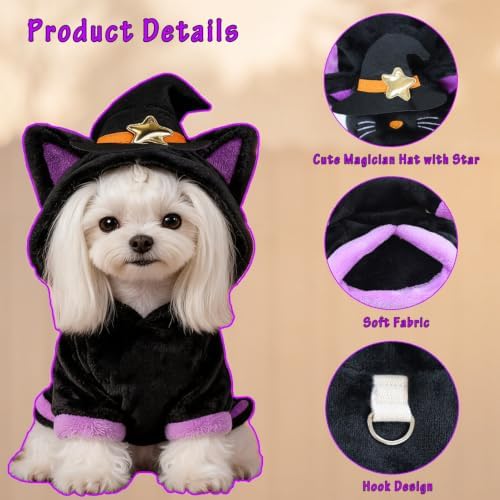 Halloween Dog Magician Costume, Warm Cat Wizard Outfit with Hood，X-Small - Image 7
