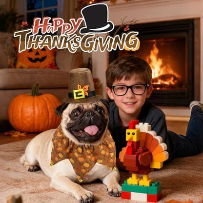 Dog Thanksgiving Costume,Thanksgiving Collar Hat Set Pets Puppy Cat Halloween Outfit Apparel Cosplay,Dog Collar with Bells and Funny Hat Accessories Decoration for Small Medium Dogs 2 Pcs,Brown - Image 5