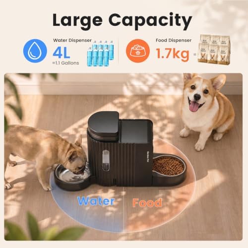 Dog Water & Food Dispenser Set, Gravity Automatic Pet Feeder, 4L x 2