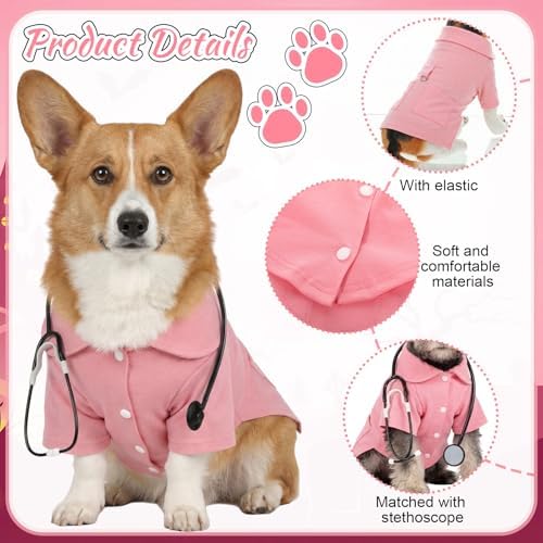 Dog Doctor Costume Cat Surgeon Nurse Costumes with Stethoscope, Pink, L - Image 3
