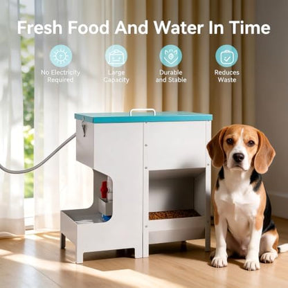Automatic Dog Food and Water Dispenser for Large Dogs, Metal, 2-in-1 Set