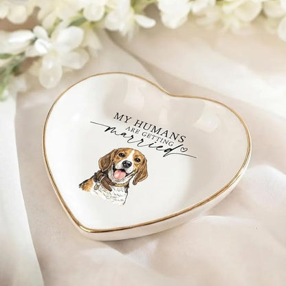 Gossby Custom Pet Portrait Watercolor Heart Ring Dish - Personalized My Humans Are Getting Married Ceramic Jewelry Tray - Engagement, Wedding Gift for Fiancee, Bride, Newlyweds, Couple, Dog Lover