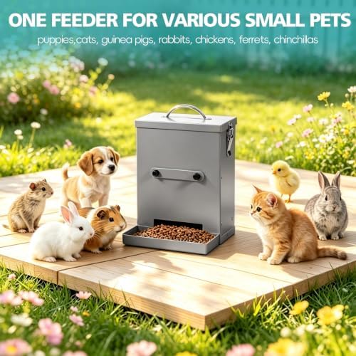 VNHHPCH 7Lbs Metal Automatic Dog Cage Feeder for Pet Puppy Cat Rabbit