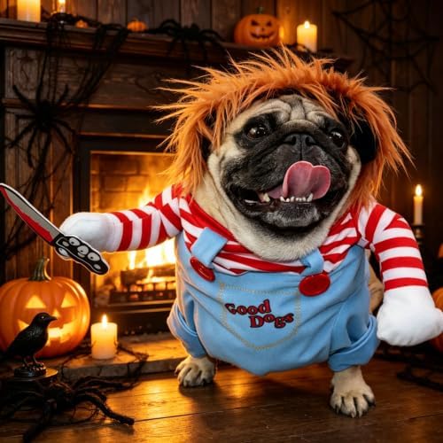 Dog Halloween Costumes, Funny Dog Killer Doll Costume with Wig and Knife, Adjustable Pet Halloween Cosplay Costume for Small Medium Large X-Large Dogs (Small) - Image 5