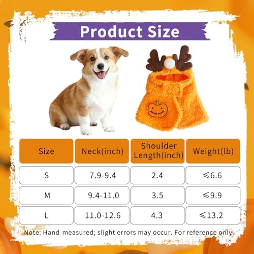 Dog Halloween Costumes Pumpkin Cloak with Antlers, Cute Pet Costumes for Small Dogs Cats, Soft Fluffy Dog Costume Cat Clothes for Halloween Party, Easy On/Off Puppy Outfit, M - Image 4