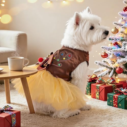 Handmade Floral Dog Dress with Bow, Princess Lace Pet Dress for Small Dogs and Cats, Lightweight Puppy Outfit M-Reindeer Large - Image 7