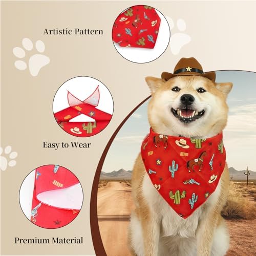 HOWWFALY Pet Cowboy Costume Set Dog Halloween Costumes Cat Cowboy Hat & Bandana Scarf for Small Medium Breeds(Red, Small) - Image 5