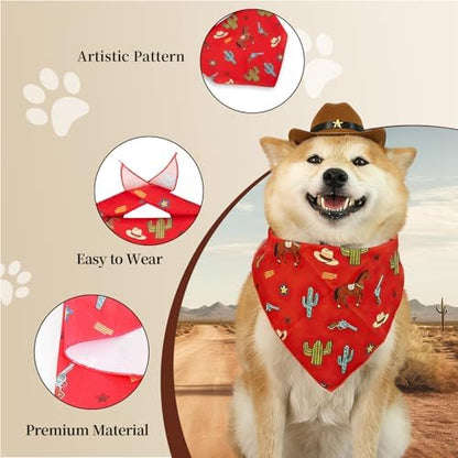 HOWWFALY Pet Cowboy Costume Set Dog Halloween Costumes Cat Cowboy Hat & Bandana Scarf for Small Medium Breeds(Red, Medium) - Image 5