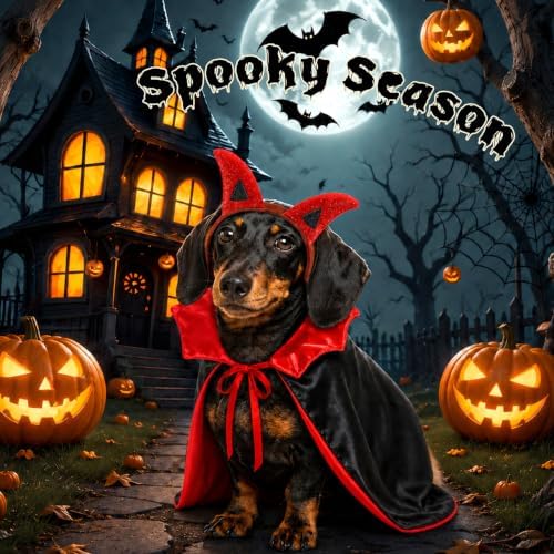 MOFASVIGI Dog Halloween Costume, Devil Horns Vampire Cape for Medium Dogs - Image 2