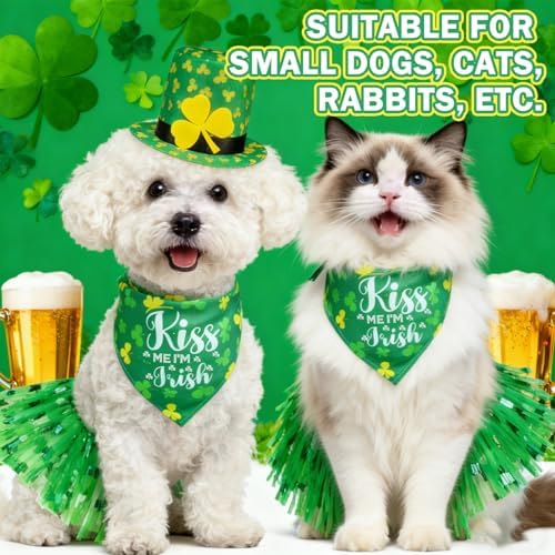 SCENEREAL St. Patrick's Day Dog Bandana Dress with Hat Set, Puppy Irish Costume for Small Medium Sized Girl Dogs Cats, Cute Tutu Skirt Green Holiday Pet Outfit Party Supplies - Image 6