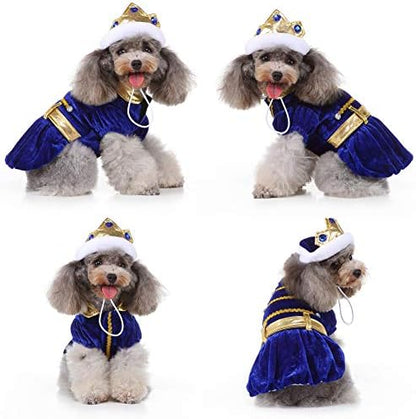 Dog Prince Costume Halloween Costume for Small Medium Dogs Puppy Pet Costumes with Sapphire Crown for Christmas Birthday Party Photo Props Dress up Accessories - Image 5