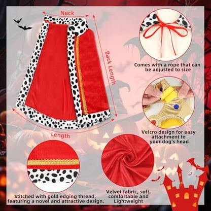 Small Dog Cat Halloween Costumes Dog King Costumes Cape Crown for Medium Dogs Funny King Prince Halloween Cosplay Costume for Small Dogs Cats - Image 6