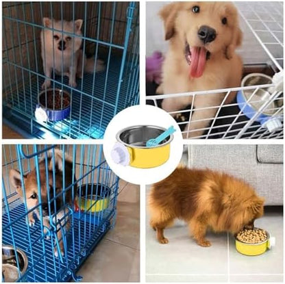 Hamiledyi 2-Pack Hanging Dog Bowls with Removable Stainless Steel Feeder - Spill-Proof Crate Bowls for Kennel/Cage, Puppy to Medium Dogs, Cats, Rabbits & Guinea Pigs (Durable Pet Food & Water Dishes)