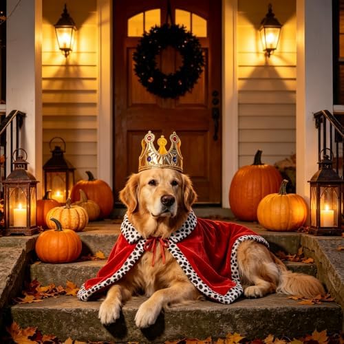 Dog Costume Dog Halloween Costumes Large Dog King Cloak Crown Set - Image 6