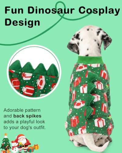 CuteBone Dinosaur Costume Halloween Christmas Dog Pajamas, Stretchy Spandex Crystal Velvet Sleepwear Coat for Small Dogs, Soft & Warm Pet Outfit Clothes for Cold Weather, Cozy Pullover Design COSP27XS - Image 2