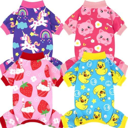 XPUDAC 4 Pieces Dog Pajamas Stretchy Dog Pjs Soft Cute Doggie Clothes for Small Medium Dogs Boy Girl Cats Pet Outfits by XPUDAC
