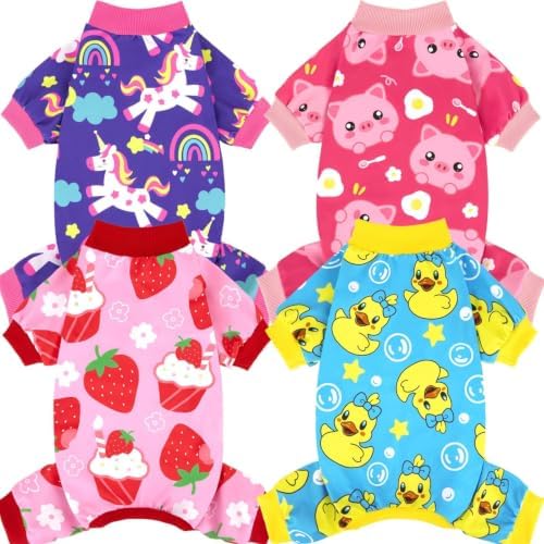 XPUDAC 4 Pieces Dog Pajamas Stretchy Dog Pjs Soft Cute Doggie Clothes for Small Medium Dogs Boy Girl Cats Pet Outfits, M by XPUDAC