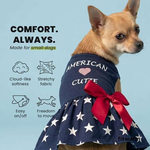 Fitwarm 100% Cotton 4th of July American Cutie Dog Clothes Memorial Day Dog Outfits Patriotic Dresses Doggie Dress Pet Cat Apparel Blue XS - Image 6