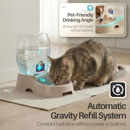 Flexzion Gravity Pet Water Dispenser for Cats & Small Dogs, 3/8 Gal, Beige